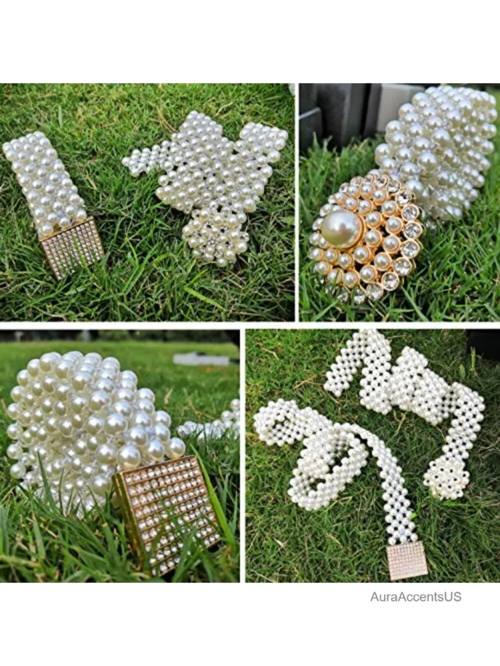 Pearl Bead Rhinestone Belt with Buckle for Wedding Dress Formal Waist Chain